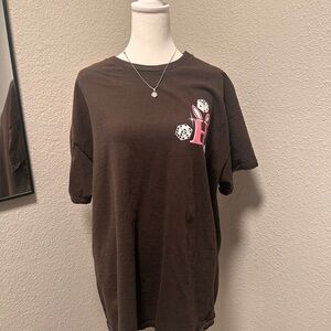 HUF Brown Short Sleeve Tee with Pink Graphic